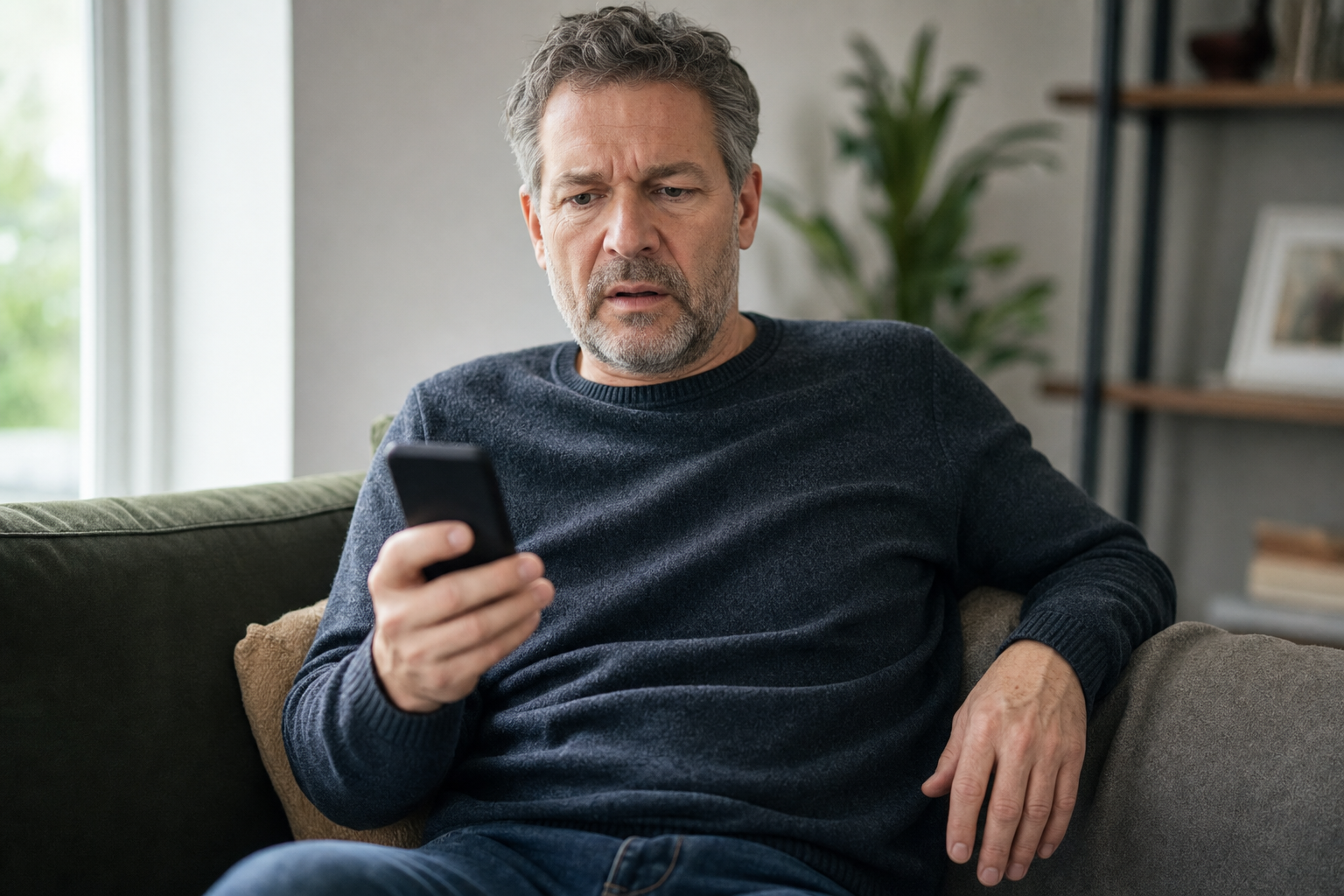Telefoon met een onbekende inkomende oproep terwijl iemand waakzaam meekijkt.